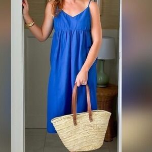 NavyBleu Royal Blue V-Neck Spaghetti Strap Empire Waist Midi Dress Size Small